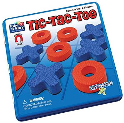 Playmonster Take N Play Tic-Tac-Toe Magnetic Travel Game # 675 Fun for every day, travel times, or errands The 6.75" tin is easy to take anywhere you go! Keep kids occupied in the car during short or long trips, plane rides, train rides and more!