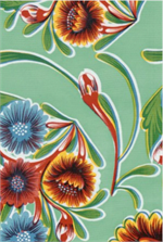 Blooms on Aqua Green Oil Cloth, Full Bolt